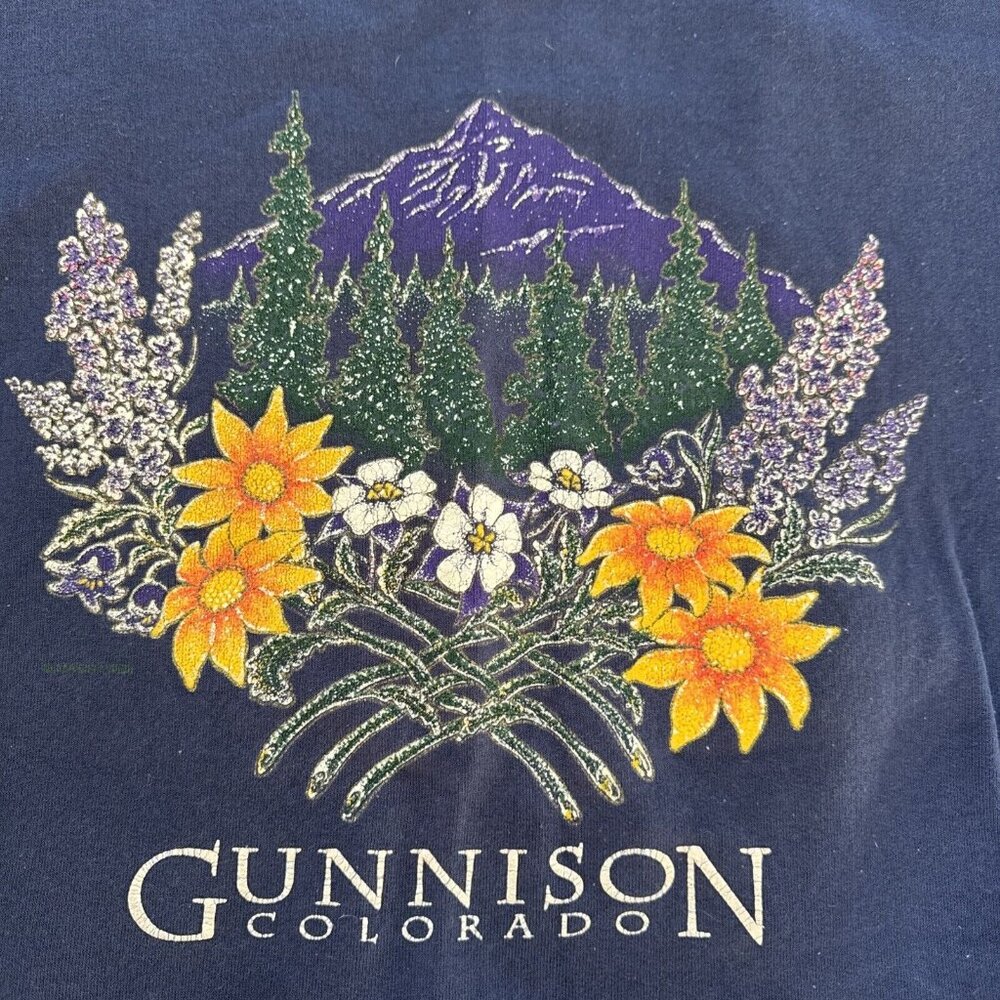 Vintage Gunnison Colorado Navy Blue Hanes Sweatshirt XL Nature 90s Mountains - Picture 2 of 11